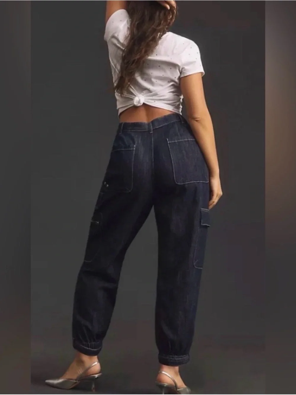 NWOT Pilcro Anthropologie High-Waist Dark Blue Cargo Slim Jeans for Women